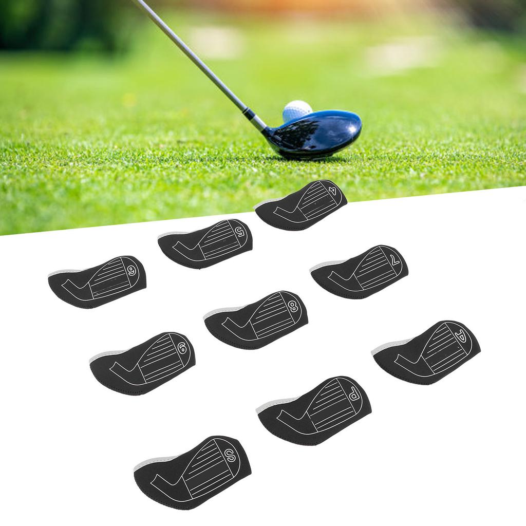 9PCS Club Head Covers Set Soft Fabric Shockproof Anti Slip Protective Headcovers for Iron Clubs Blac