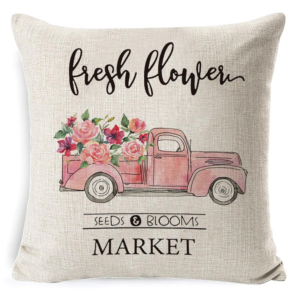 New Digital Printing Easter Theme Pillow Cover Cushion Cover Cute Bunny Truck Animal Pillow Cover