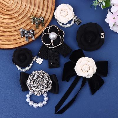 Retro Elegant Imitation Pearl Camellia Brooch Exquisite  Collar Lapel Pin Mourning Corsage Women Shirt Necktie Brooch