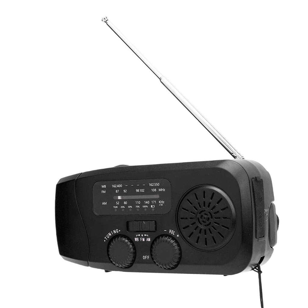 Solar Hand Crank Radio 2000mAh Battery AM FM WB Emergency Weather Radio with LED Flashlight for Outdoor Camping Hiking