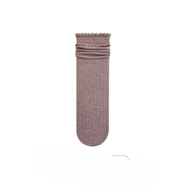 Simple and Versatile Solid-color Lace Pile-up Socks for Spring and Autumn, Trendy Pile-up Socks for Women