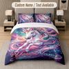 Unicorn Theme Custom Text Or Name 3Pcs Bedding Set 1 Flat Sheet & 2 Pillowcases Personalized Home Bedding