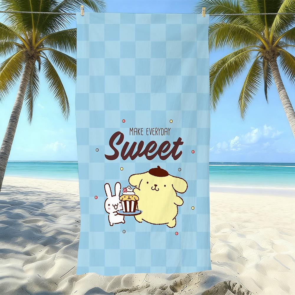 Cute Puppy Cartoon Print Microfiber Beach Towel Water Absorbent Quick Dry Bath Towel For Vacation