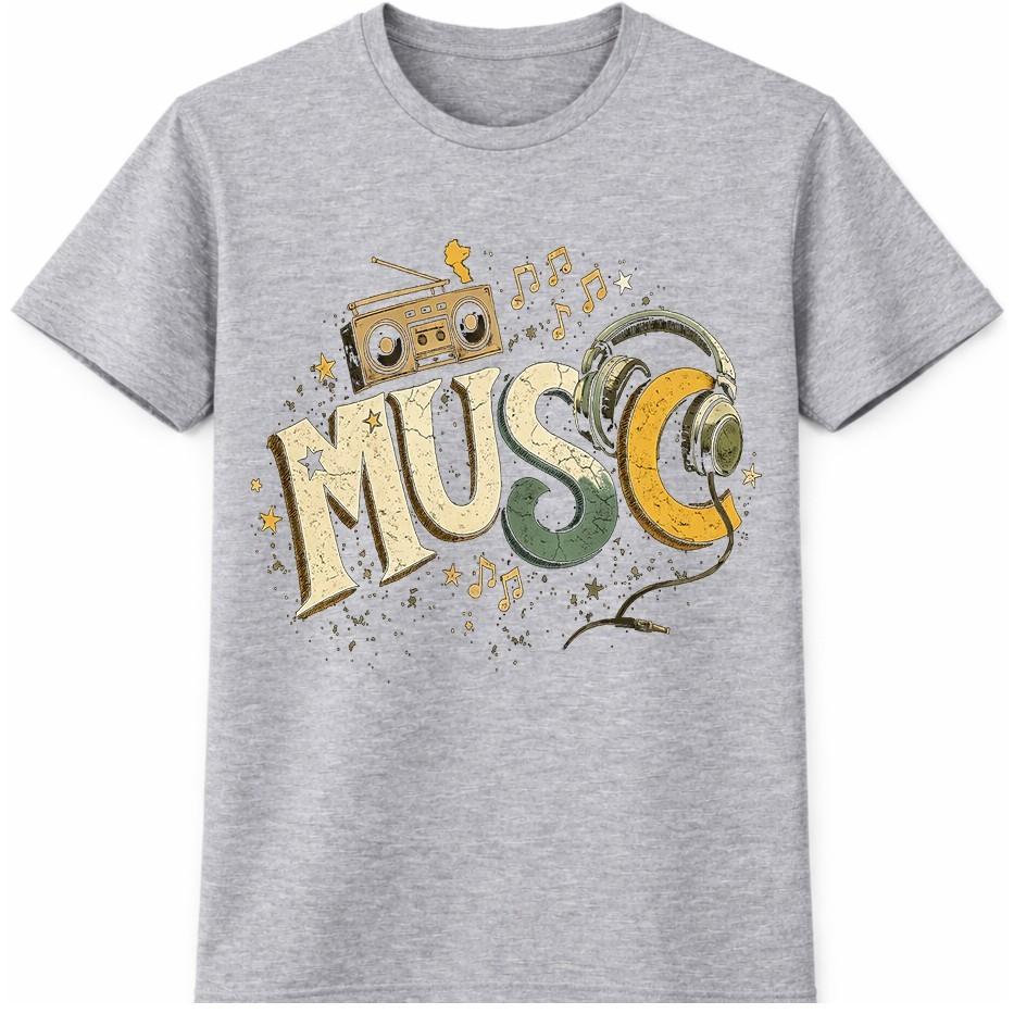 Music T Shirt Boombox Headphones Retro DJ Sound Graphic Vintage Tee