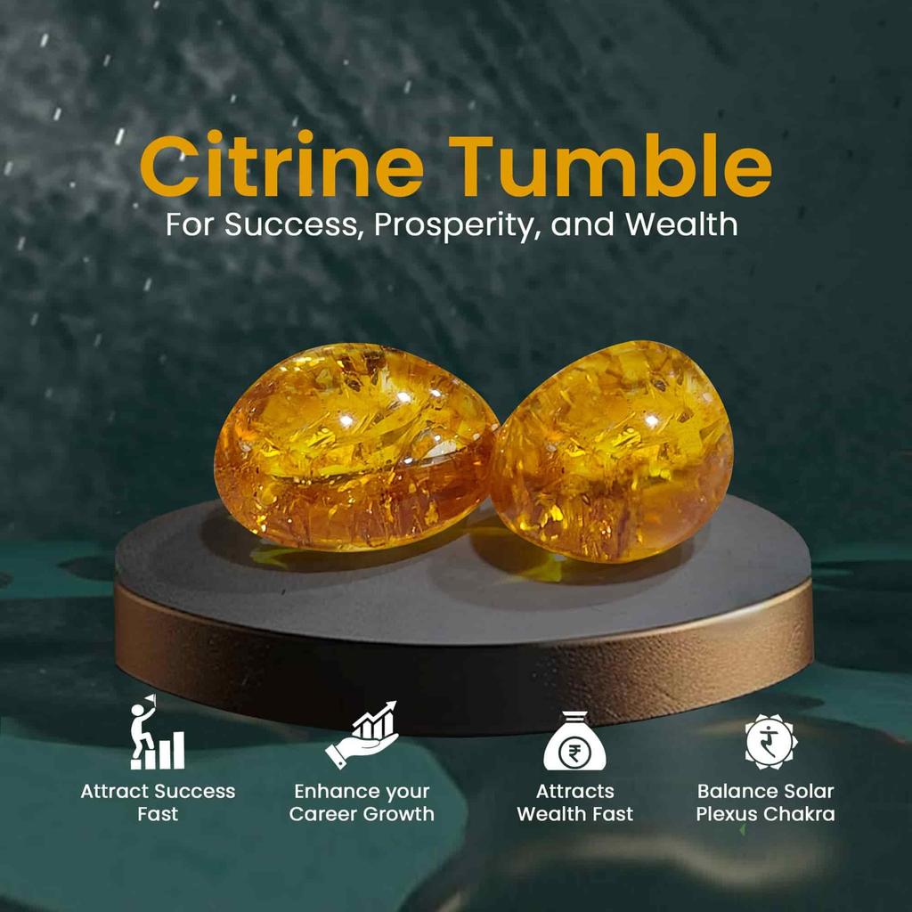 SOLAVA Original Yellow Citrine Stone Tumble - Natural Citrine Crystal Stones Tumble For Money, Wealth, Prosperity, Success, Chakra Balancing, Pro