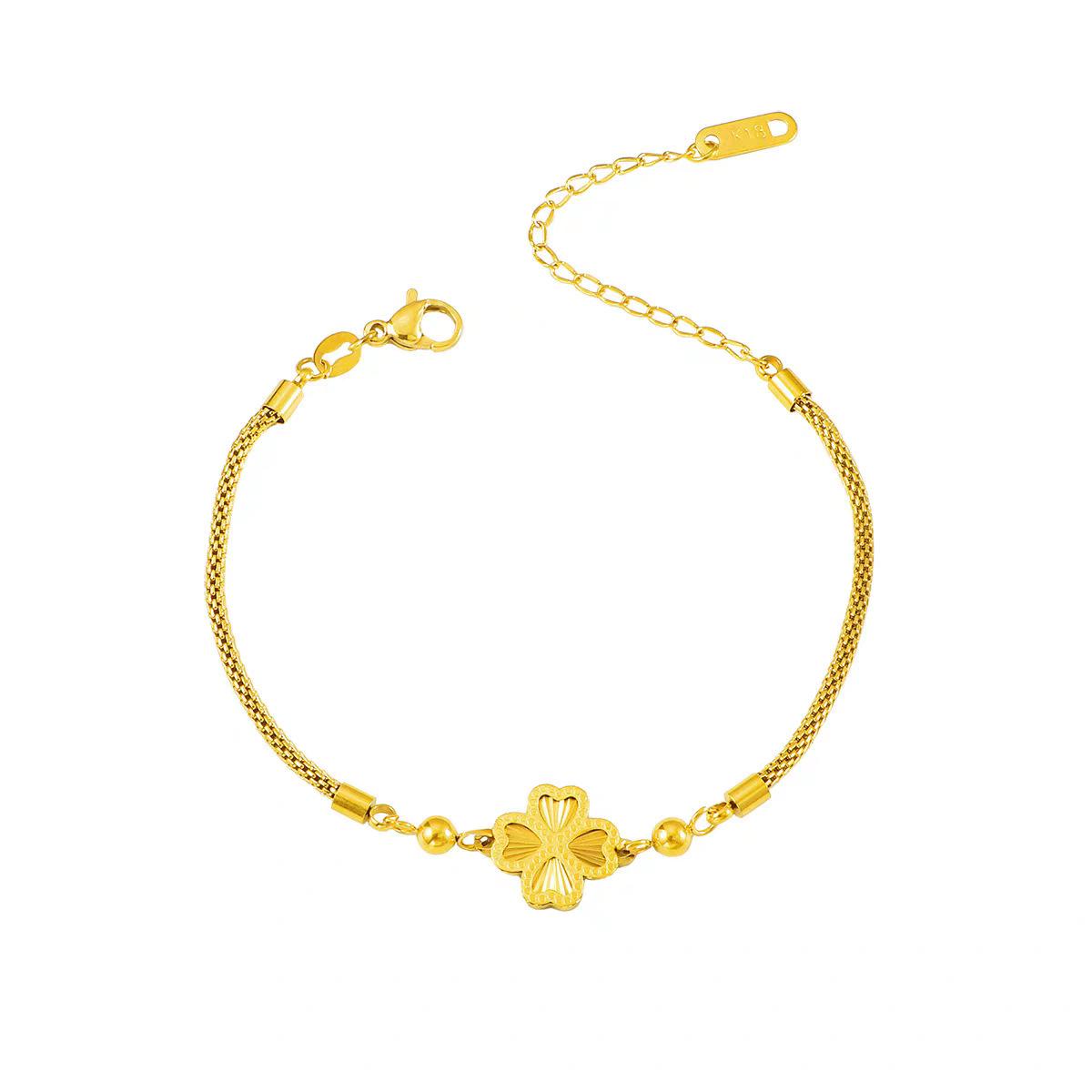 Gold Clover Bracelet for Women - Adjustable Four Leaf Clover Chain