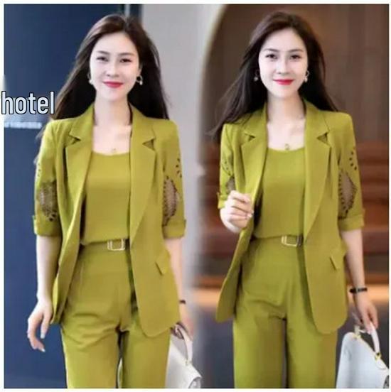 Women's 2025 New Fashion Professional Three-Piece Summer Slimming Suit with Harem Pants