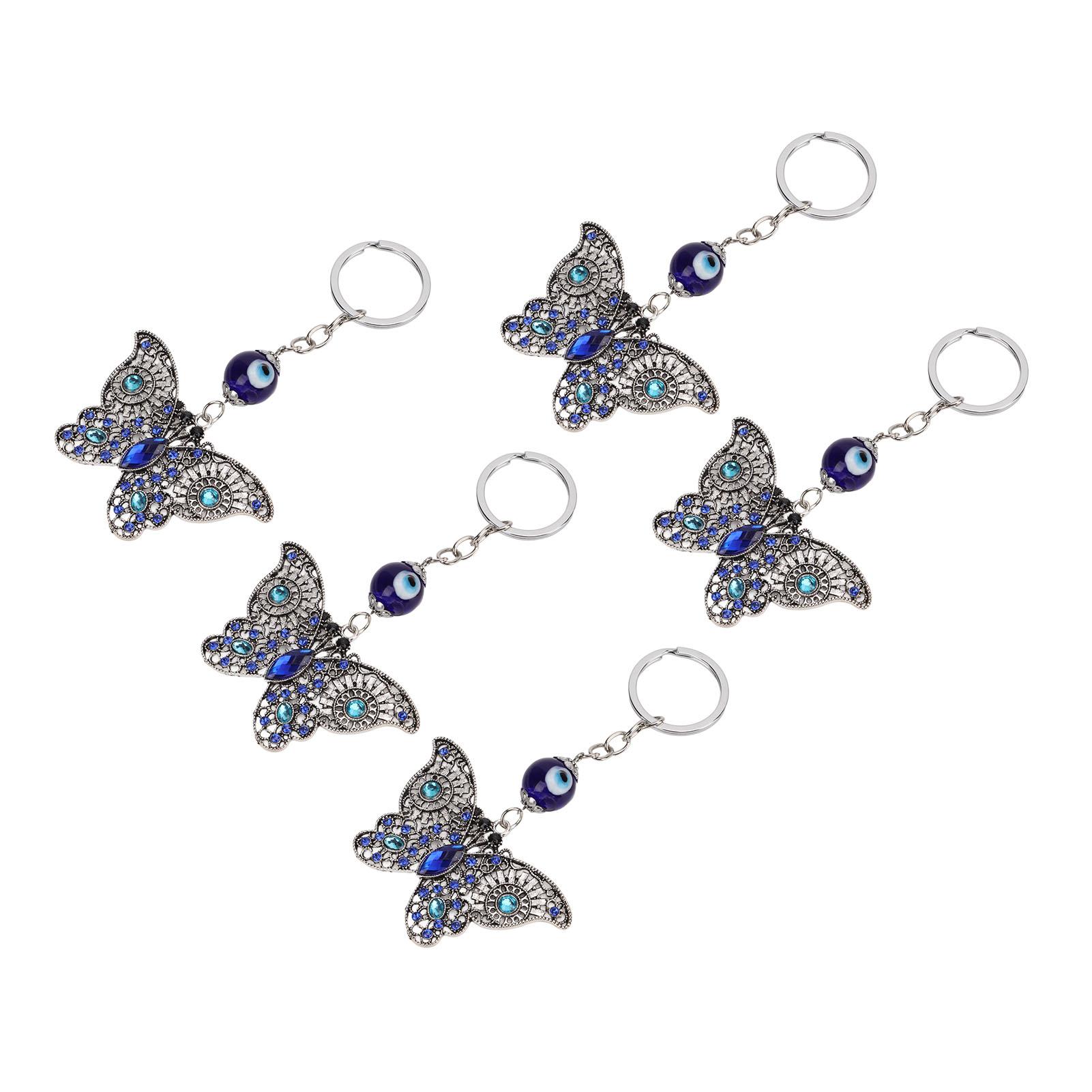 

5Pcs Rhinestone Keychain Handcrafted Exquisite Beautiful Shiny Butterfly Shape Evil Eye Keychain Decoration