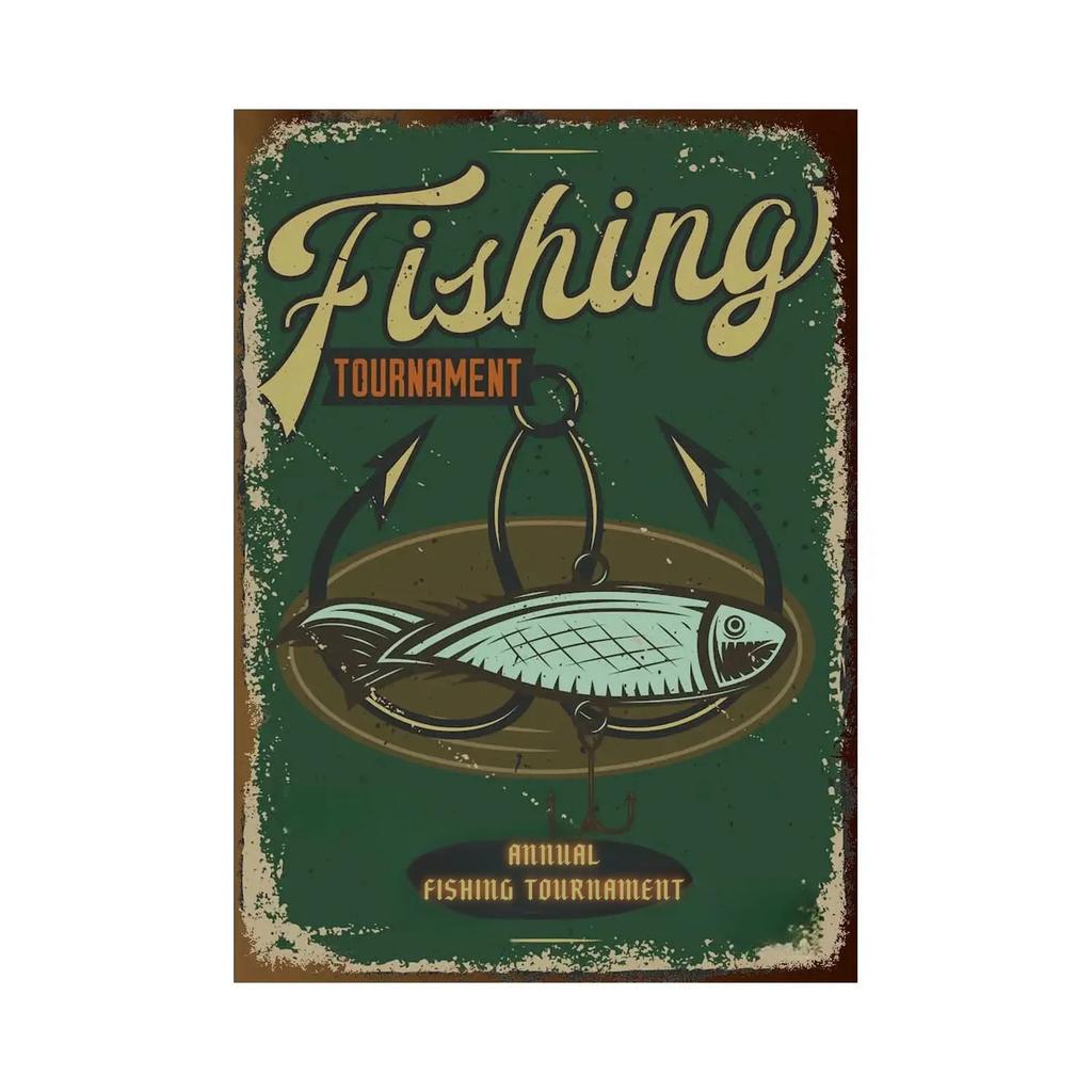 Fishing Metal Tin Sign Fishing Sign Vintage Metal Plate for Wall Poster Farm Art Decoration Stickers Plaques 8X12 Inch