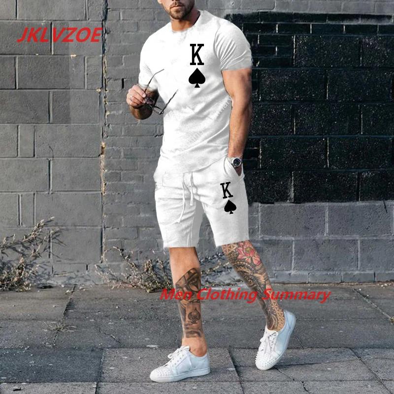 New Men Tshirt Suit Fashion 3D Printed K Solid Color 2-piece Set Street Short Shirts Shorts Pants Oversized Set Male Clothing