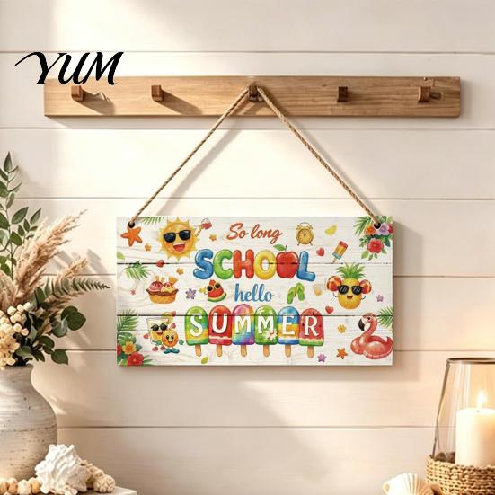 Coastal Home Decorations Summer Wooden Hanging Sign, Beach Theme Welcome Sign Front Door Decor with Wall Rope, Colorful Hanger for Seasonal Farmhouse