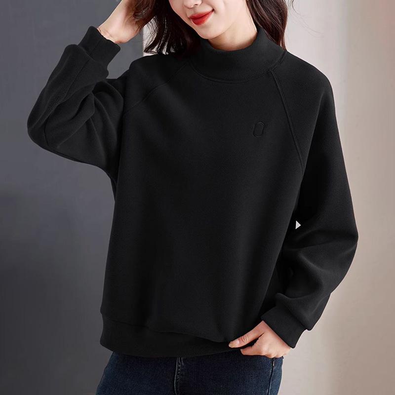 Sweatshirt for Women Cotton Oversize Fleece Thickened Loose Round Neck Casual Half Turtleneck Pullover Long Sleeve Top Sweatshirt
