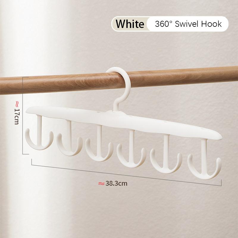 Multifunctional White 6 Hook Hanger, 360° Rotating Bra Organizer Rack for Saving Space,Home Scarf Belt Hats Tie Storage Hanger