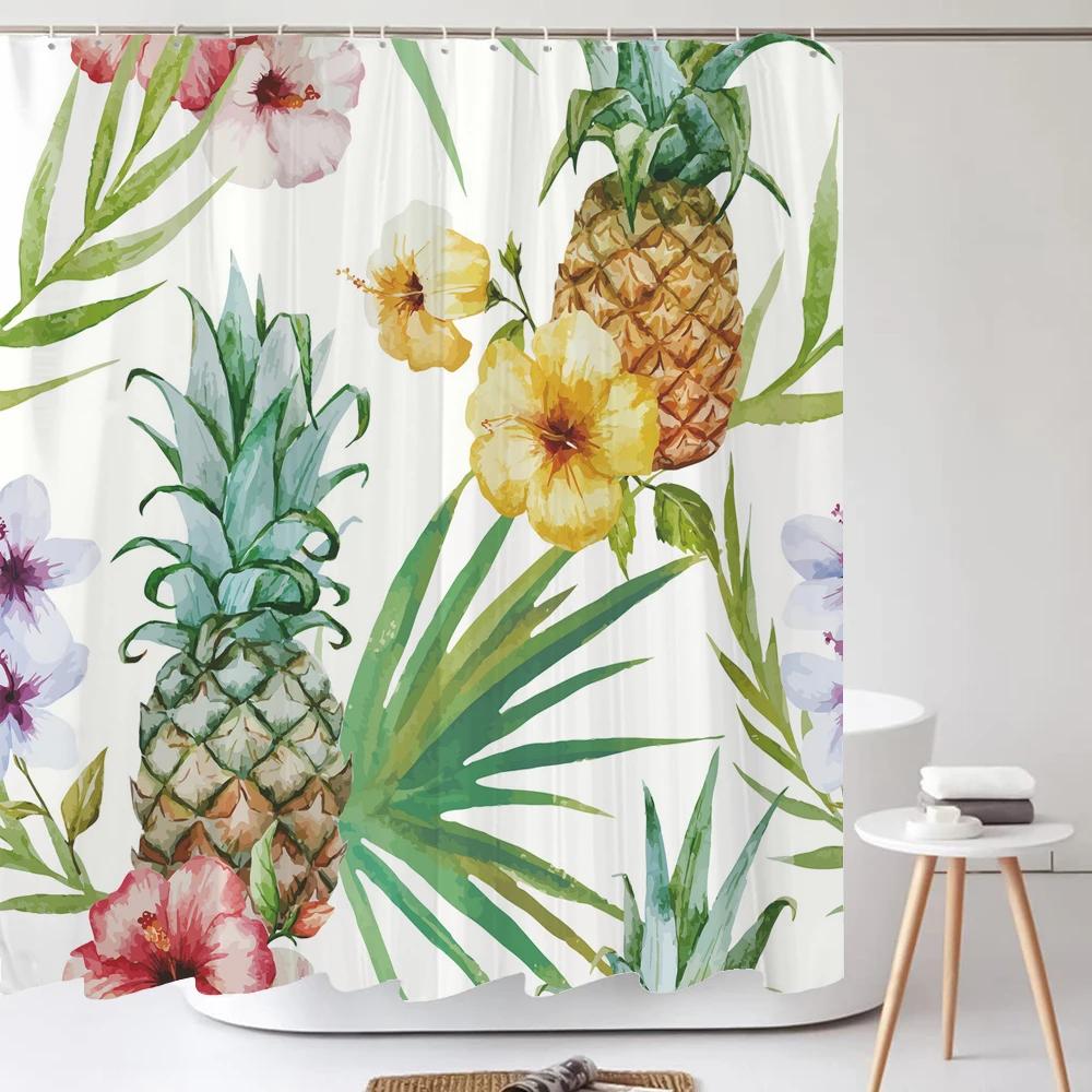 Waterproof Shower Curtain with 12 Hooks Fresh Flowers Leaf Plant Printed Bath Curtains Polyester Cloth Bathroom Accessories