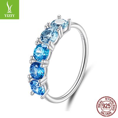 Luxury Aquamarine Star Ring Gradual Change Blue Zircon S925 Sterling Silver High-End Ring Jewelry