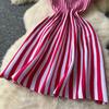 Women's Striped Dress Summer Dress V Vertical Vintage A-line Sweater Dress