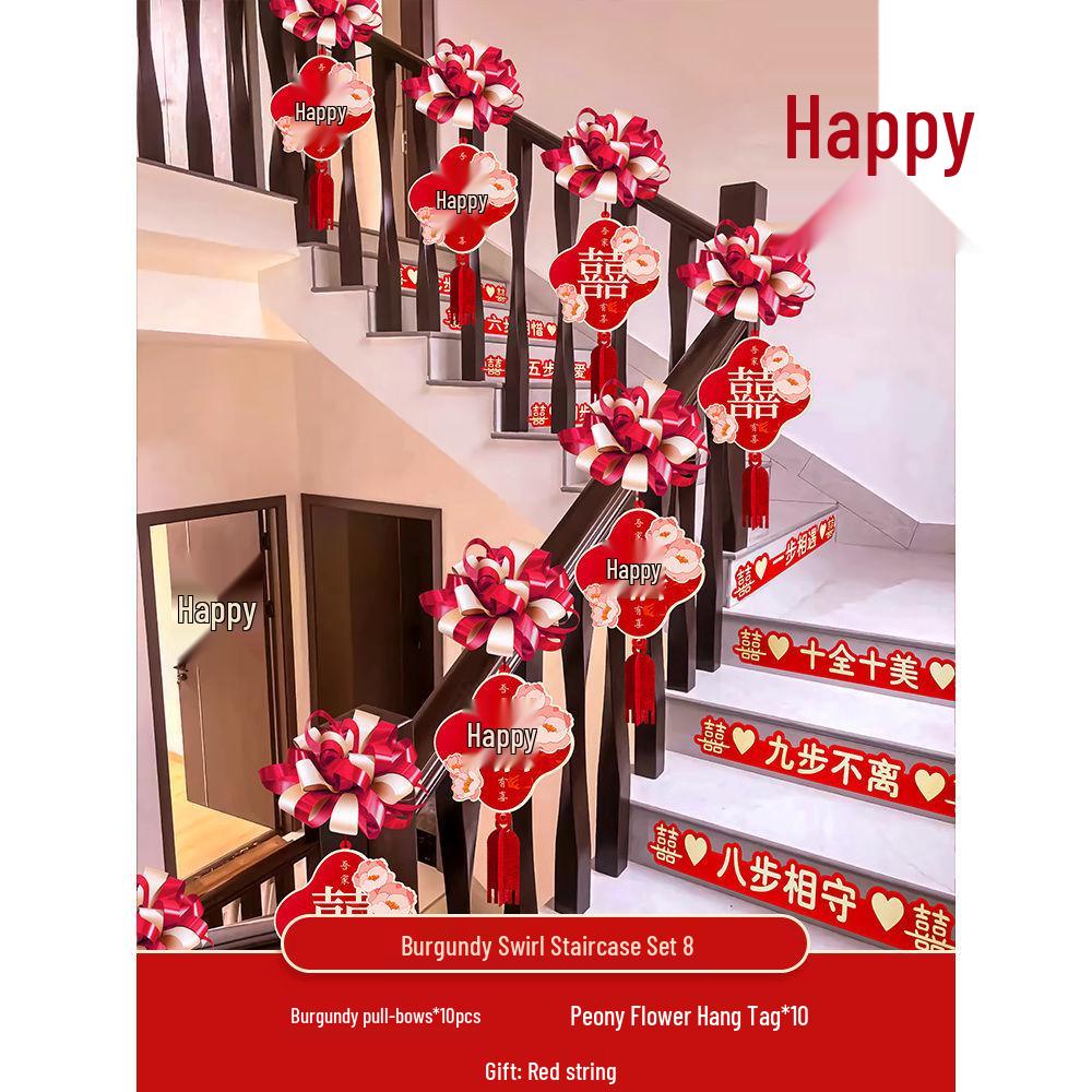 Creative Wedding Stair and Escalator Decoration Set with Ribbons and Flowers