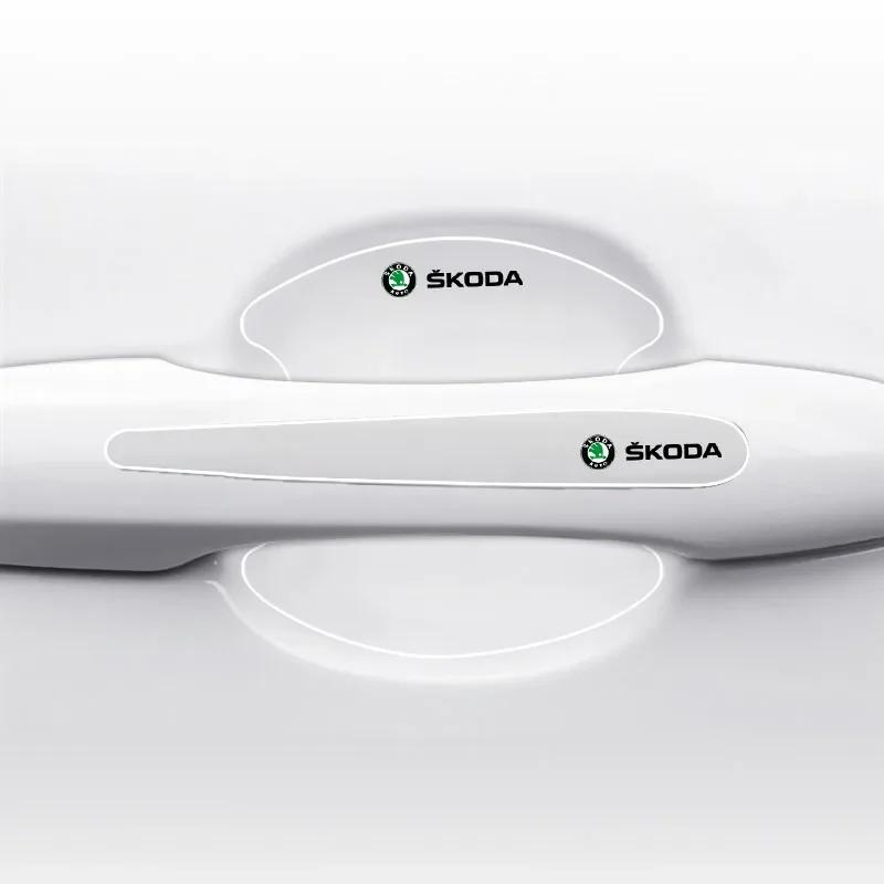 8Pcs Transparent Car Door Handle Protector Film Anti Scratch Stickers For Skoda Octavia Fabia Rapid Yeti Superb A5 A7 VRS VII zao466