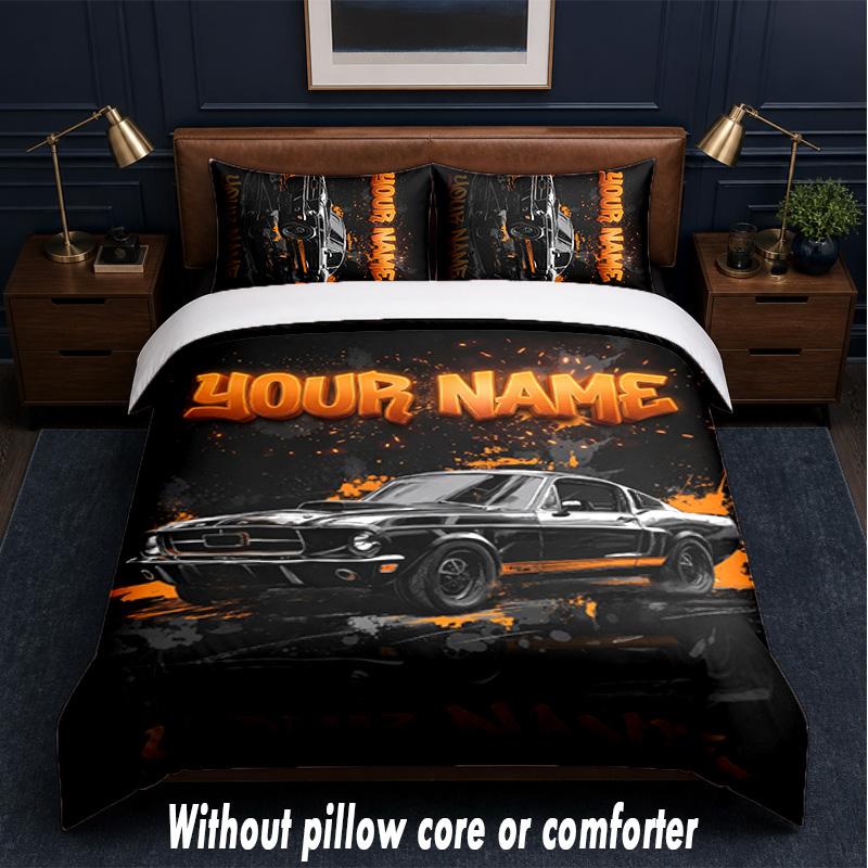 Car Theme Custom Text Or Name 3Pcs Bedding Set,1 Flat Sheet & 2 Pillowcases Personalized Home Bedding
