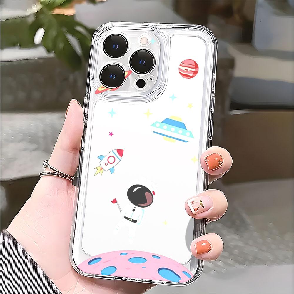 Cute Astronaut Space Scene Transparent Soft TPU Phone Case for Xiaomi Redmi Note 15 14 13 12 11 10 9 Pro Plus 4G 5G Soft Cover