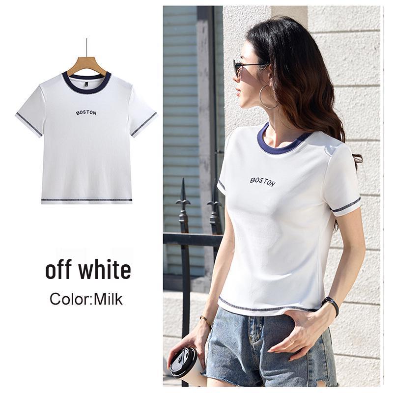 2026 Slim Fit Korean Style Women s Short Sleeve Letter T-Shirt XXXL