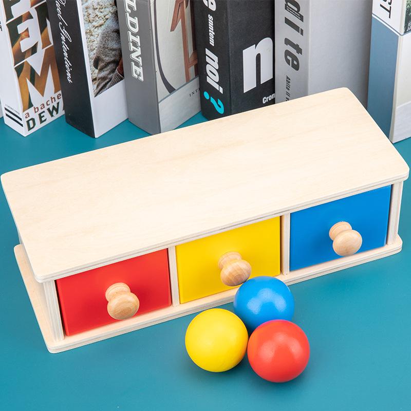 Montessori Early Education Toy Set: Round Ball Coin Box, Object Permanence Drawer & Textile Drum for Toddlers 0-3 Years