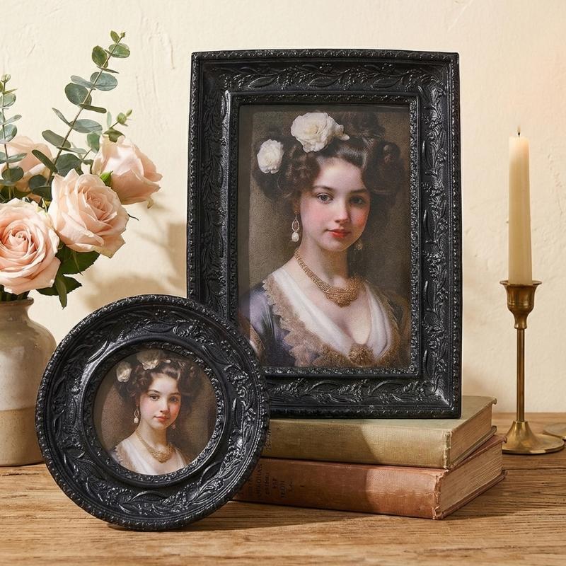 Artistic Resin Picture Frame With Detailed Florals Pattern Halloween Gothic Black Photo Frame Perfect For Party Decoration