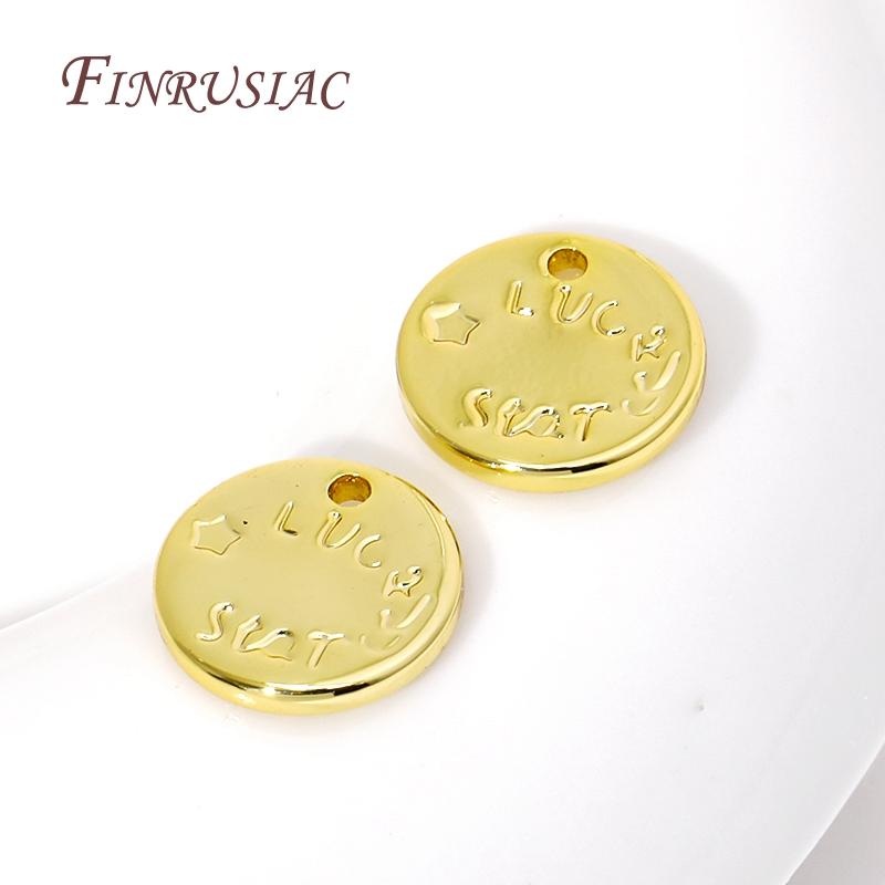 10/20Pcs 'Good Luck' Round Charm Pendant 18K Gold Plated Small Extend Chain Tag DIY Necklace Bracelet Accessories