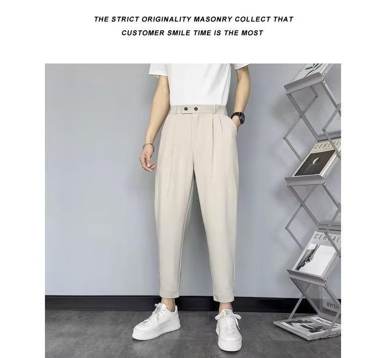 Pantalones de traje casuales ajustados de nueve puntos de estilo británico para hombre 2023, moda para todo tipo de combinaciones con influencia coreana.