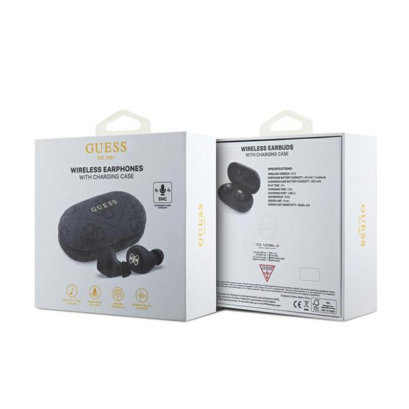 Guess 4G Metall Logo - Bluetooth TWS Kopfhörer ENC + Ladecase (Schwarz)