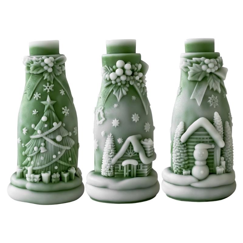 Christmas Embossed Bottle Silicone Candle Mold For Epoxy Resin Making Candle Soap Chocolate Christmas Home Decoration