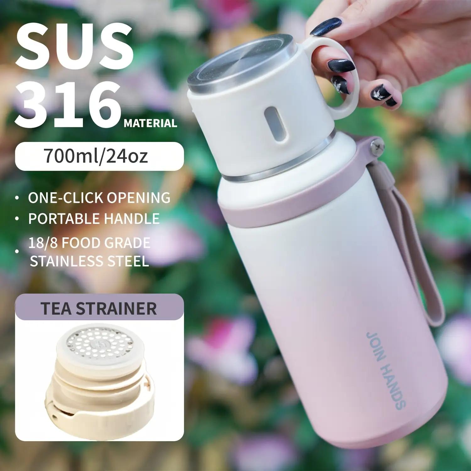 

24oz Gradient Color Thermos Bottle 316 Stainless Steel Vacuum Insulated Cup Outdoor Sports Tea Water Separation Water Bottles 600ml розовый