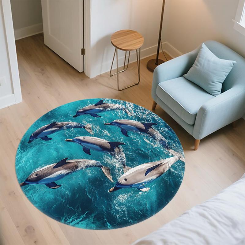 Dolphin pattern round rug,Carpet Rug for Living Room Bedroom Sofa Playroom Decor,Non-slip Floor Mat,Holiday Gifts and Birthday Gifts