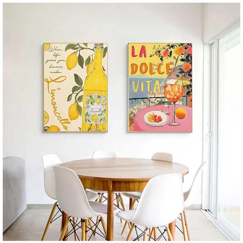 La Dolce Vita Limone Poster Stampe Retro Spritz Pittura su Tela Santorini Italia Viaggio Arte da Parete per Stanza Caffè Decorazione Quadro