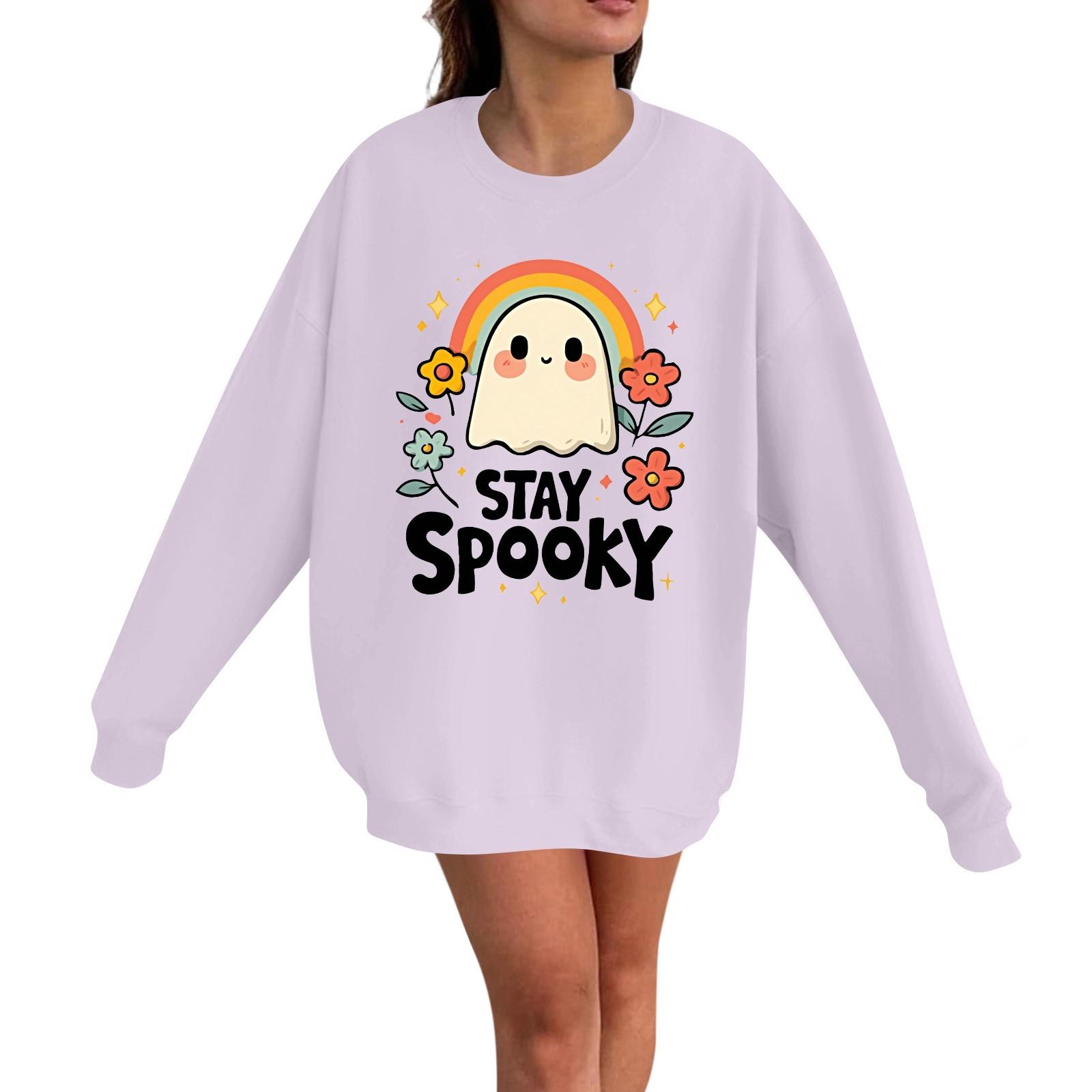 

Женский повседневный модный пуловер с длинным рукавом и принтом на Хэллоуин, с круглым вырезом S