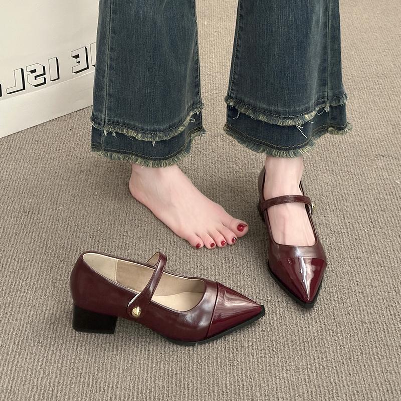 Designer Thick Heel Women Mary Jane Shoes Fashion Shallow Pointed Toe Shoes 2026 Spring Party Dress Prom Female Leather Pumps