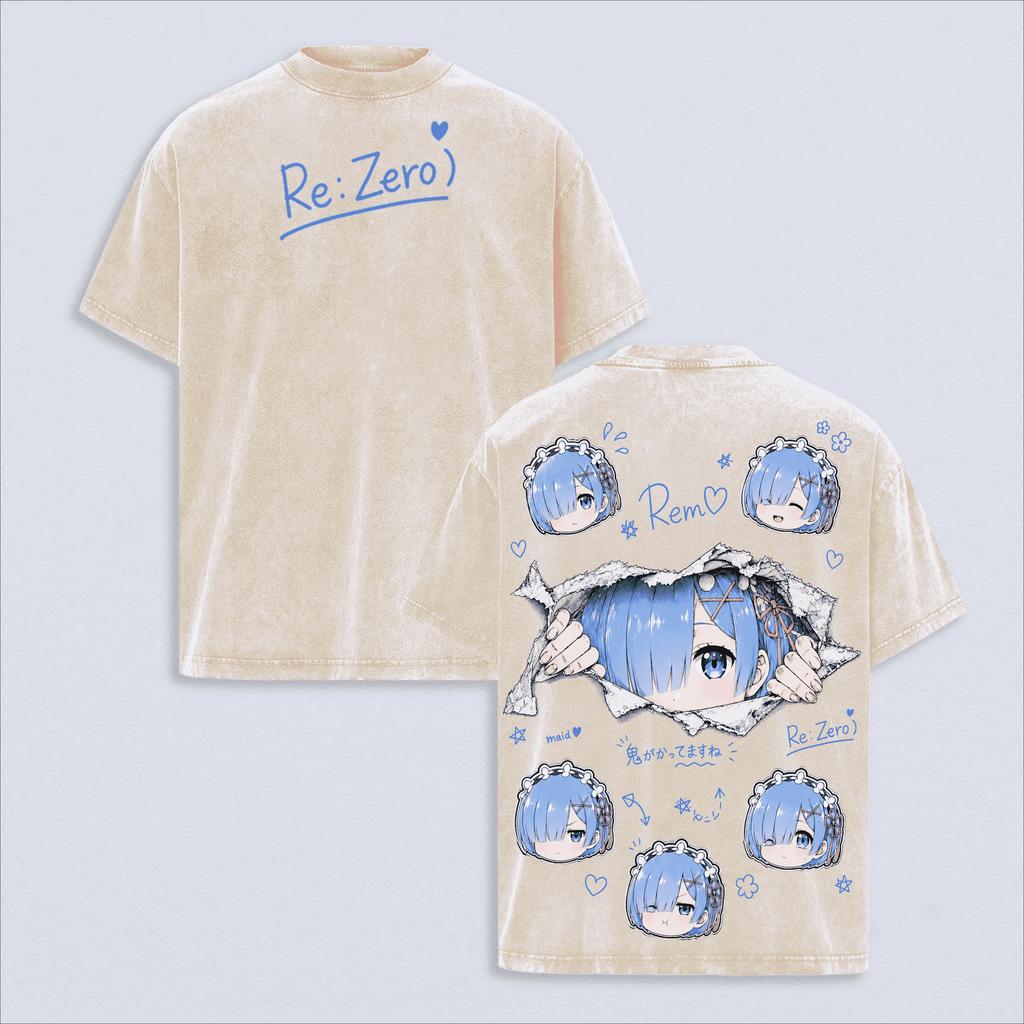 Rem Re:ZERO T-shirt Anime Carina Gotica Vintage Lavata Oversize Estiva Manica Corta Poliestere T-shirt Streetwear Abbigliamento Uomo