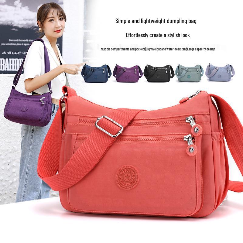 Damen Quadratische Nylon Schultertasche - Großes Fassungsvermögen, Einfarbig, Modisches Casual-Design