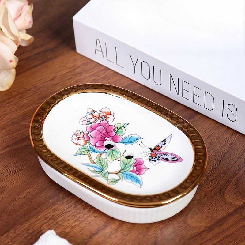 American Style Ceramic Soap Box Double Layer Drainage Bathroom Soap Holder Unique Design