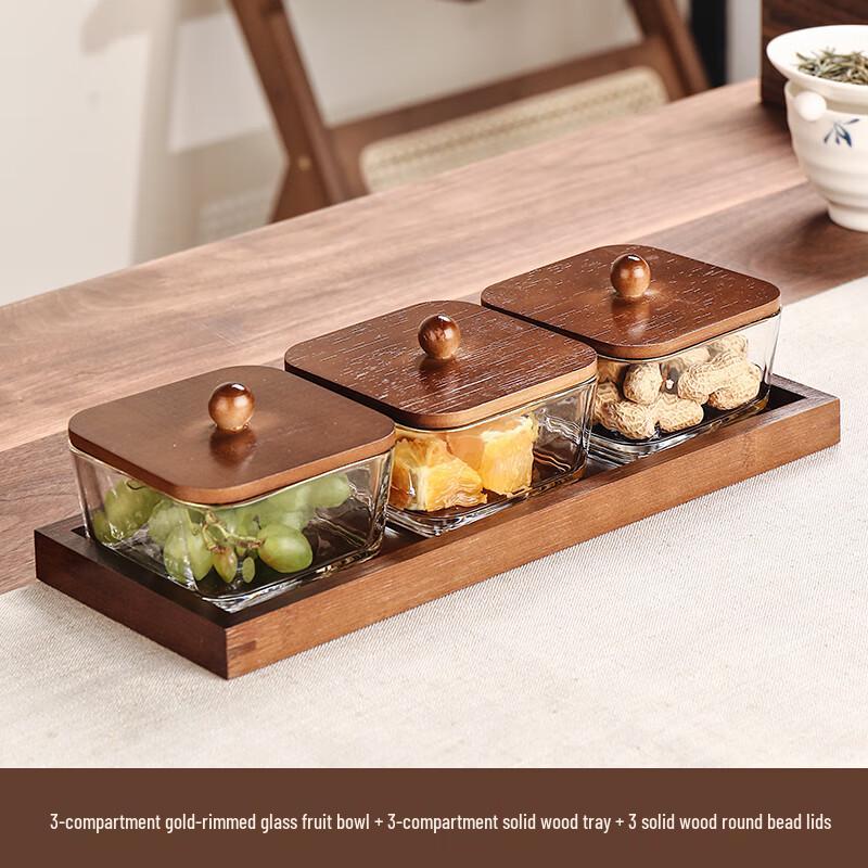 Chinese Style Glass Snack Platter with Lids