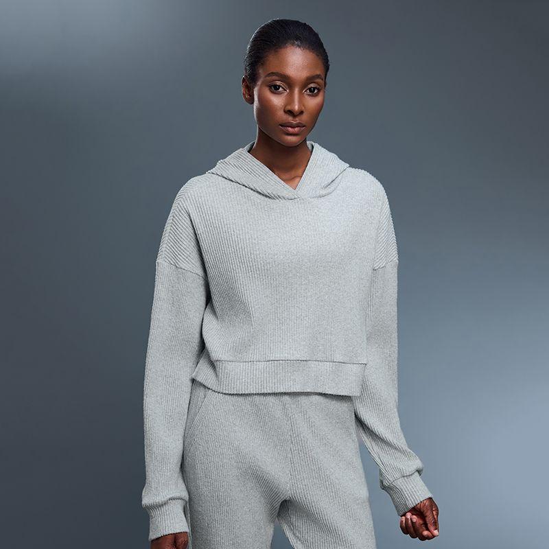 

Original Fall Winter Hooded Yoga Clothes Coat Women s 2025 New Arrival Sports Sweater Suit Loose Short Pullover Glacier Grey L/8 (Recommendation 55.00 kg-60.00 kg