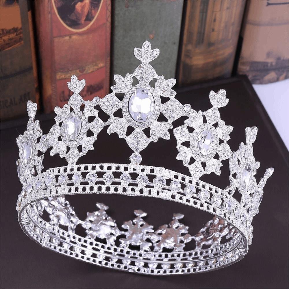 Luxury Vintage Tiara Crowns Sparkling Bride Crystal Headpiece Baroque Round Wedding Crown Women