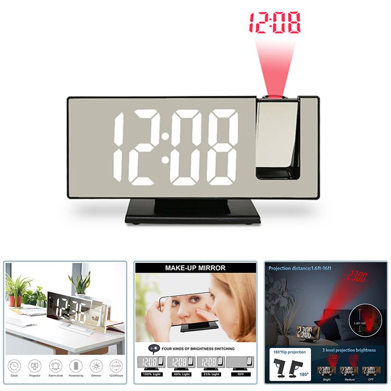 LED Projection Alarm Clock for Bedroom Ceiling Wall Mirror Digital Desktop Clock with 180° Rotatable Projector Snooze Temperature