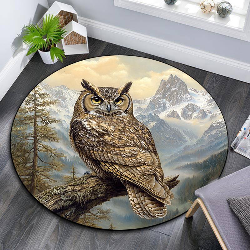 

owl Round Area Rug,Carpet Rug for Living Room Bedroom Sofa Playroom Decor,Non-slip Floor Mat 80cmx80cm