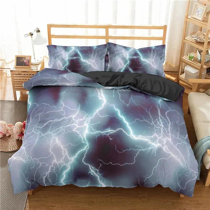 Lightning Bedding Set Natural Phenomenon Black Duvet Cover Set For Bedroom Bed Quilt Cover Corlorful Bedspread