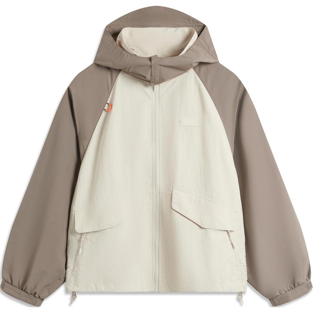 Li-Ning Sports Lifestyle Series Water-Resistant Color-Block Hooded Zip-Up Outdoor Casual Loose Lightweight Early Autumn Jacket Women jackets AFDU532-5