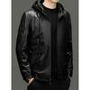 Autumn and winter new men's cowhide leather jacket fashion casual top hooded leather jacket trendy