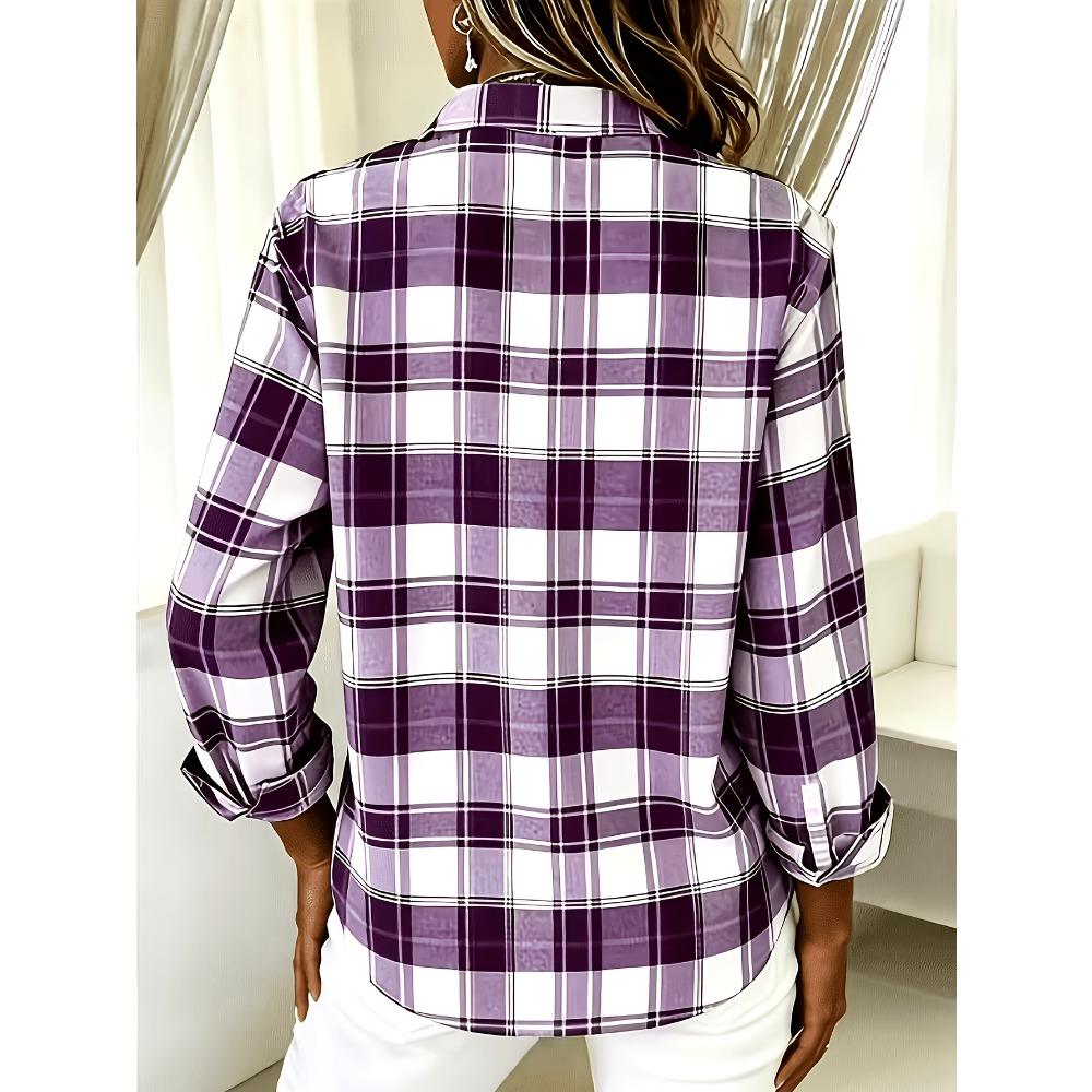 Casual Fashion Plaid Printed Women's Large Size Long Sleeve Shirt Cardigan