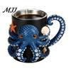 Handgefertigter Stil Ozean Dekor Oktopus Tasse mit Henkel, Tiefsee Relief Design Harz Edelstahl Geburtstagsgeschenk für Liebhaber Kaffeetasse, Hitzebeständig