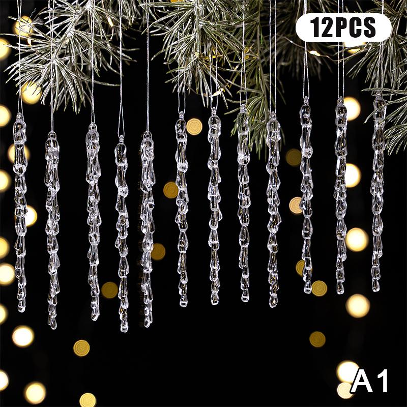 Clear Acrylic Christmas Tree Decorations Christmas Hanging Ornaments Snowflake & Icicle Hanging Decor New Year Party Decorations